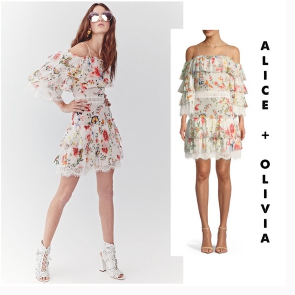 Alice + Olivia Santos Cold Shoulder Tiered Dress size 8